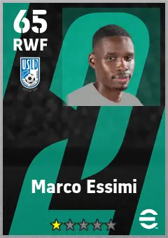 Marco Essimi eFootball 2026 player card — 65 OVR RWF