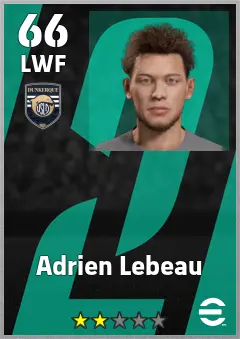 Adrien Lebeau eFootball 2026 player card, 66 OVR LWF