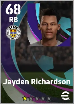 Jayden Richardson eFootball 2026 player card — 68 OVR RB