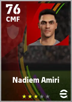 Nadiem Amiri eFootball 2026 player card — 76 OVR CMF