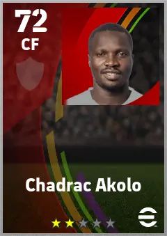Chadrac Akolo eFootball 2026 player card — 72 OVR CF