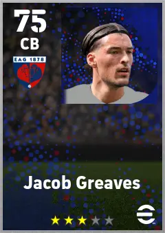 Jacob Greaves eFootball 2026 player card — 75 OVR CB