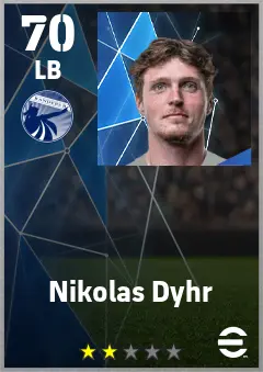 Nikolas Dyhr eFootball 2026 player card — 70 OVR LB