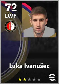 Luka Ivanusec eFootball 2026 player card, 72 OVR LWF