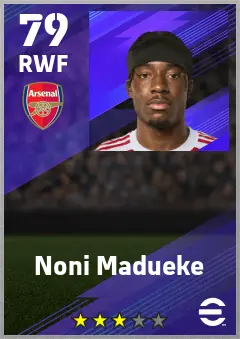 Noni Madueke eFootball 2026 player card — 79 OVR RWF