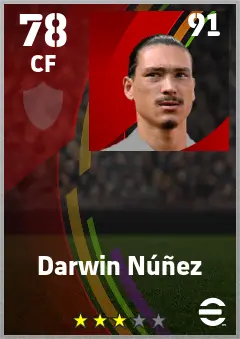 Darwin Nunez eFootball 2026 player card — 78 OVR CF