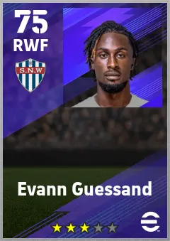 Evann Guessand eFootball 2026 player card — 75 OVR RWF