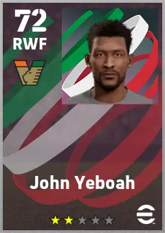 John Yeboah eFootball 2026 player card — 72 OVR RWF