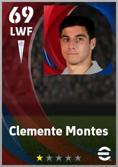 Clemente Montes eFootball 2026 player card — 69 OVR LWF