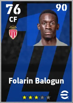 Folarin Balogun eFootball 2026 player card — 76 OVR CF