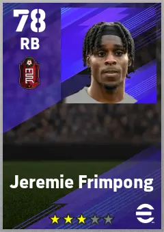 Jeremie Frimpong eFootball 2026 player card — 78 OVR RB
