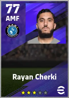 Rayan Cherki eFootball 2026 player card — 77 OVR AMF