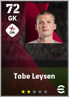 Tobe Leysen eFootball 2026 player card — 72 OVR GK