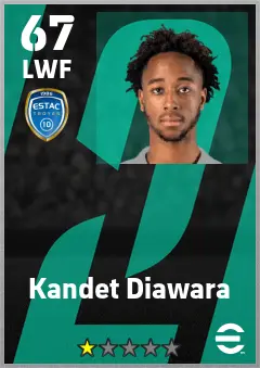 Kandet Diawara eFootball 2026 player card — 67 OVR LWF