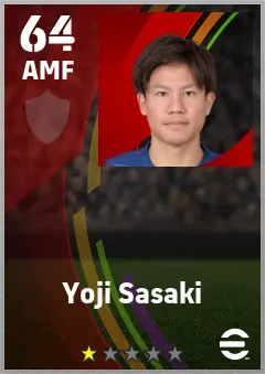 Yoji Sasaki eFootball 2026 player card — 64 OVR AMF