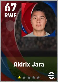 Aldrix Jara eFootball 2026 player card — 67 OVR RWF