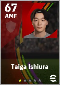 Taiga Ishiura eFootball 2026 player card — 67 OVR AMF