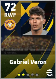 Gabriel Veron eFootball 2026 player card — 72 OVR RWF