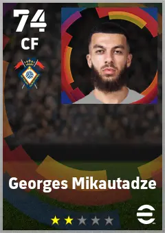 Georges Mikautadze eFootball 2026 player card — 74 OVR CF