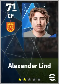Alexander Lind eFootball 2026 player card — 71 OVR CF
