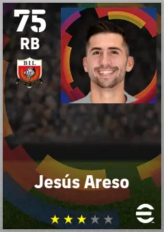Jesus Areso eFootball 2026 player card — 75 OVR RB