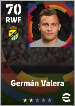 German Valera eFootball 2026 player card — 70 OVR RWF