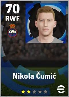 Nikola Cumic eFootball 2026 player card — 70 OVR RWF