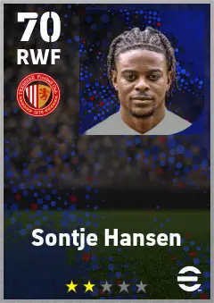 Sontje Hansen eFootball 2026 player card — 70 OVR RWF