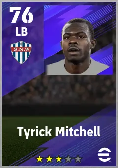 Tyrick Mitchell eFootball 2026 player card — 76 OVR LB