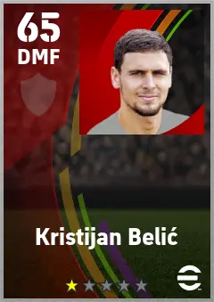 Kristijan Belic eFootball 2026 player card — 65 OVR DMF
