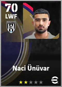 Naci Unuvar eFootball 2026 player card — 70 OVR LWF