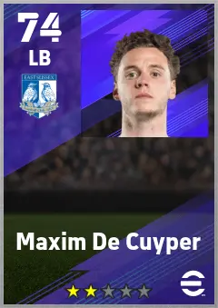 Maxim De Cuyper eFootball 2026 player card — 74 OVR LB