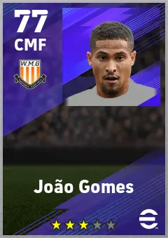 Joao Gomes eFootball 2026 player card — 77 OVR CMF