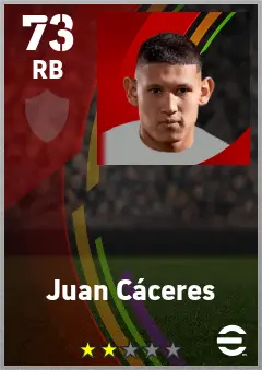 Juan Caceres eFootball 2026 player card — 73 OVR RB