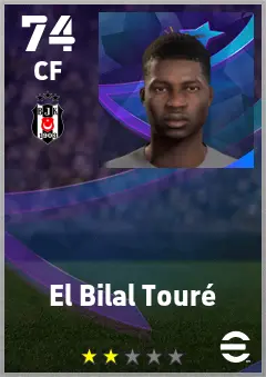 El Bilal Toure eFootball 2026 player card — 74 OVR CF