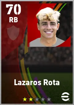 Lazaros Rota eFootball 2026 player card — 70 OVR RB
