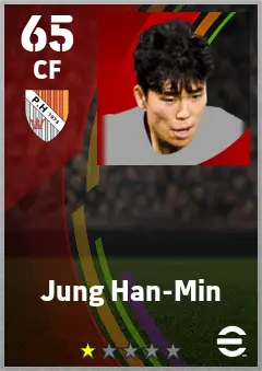 Jung Han-Min eFootball 2026 player card — 65 OVR CF