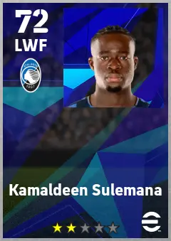 Kamaldeen Sulemana eFootball 2026 player card — 72 OVR LWF