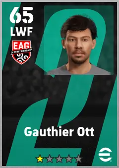 Gauthier Ott eFootball 2026 player card — 65 OVR LWF