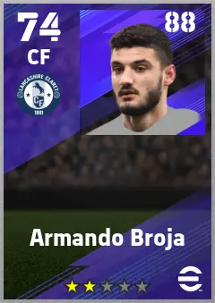 Armando Broja eFootball 2026 player card — 74 OVR CF