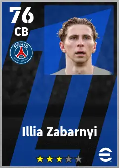 Illia Zabarnyi eFootball 2026 player card — 76 OVR CB