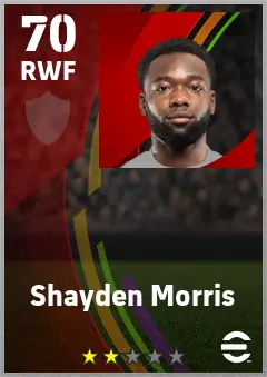 Shayden Morris eFootball 2026 player card — 70 OVR RWF