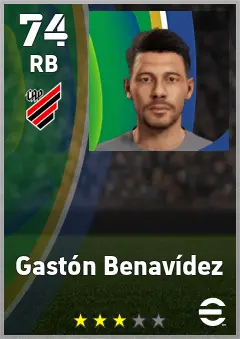 Gaston Benavidez eFootball 2026 player card — 74 OVR RB