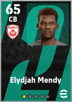 Elydjah Mendy eFootball 2026 player card — 65 OVR CB