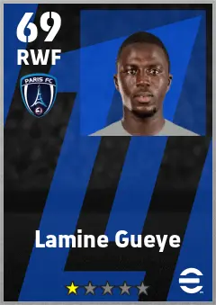 Lamine Gueye eFootball 2026 player card — 69 OVR RWF