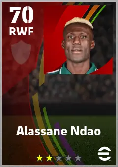Alassane Ndao eFootball 2026 player card — 70 OVR RWF