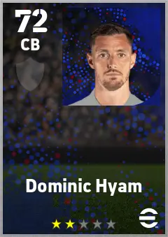 Dominic Hyam eFootball 2026 player card — 72 OVR CB