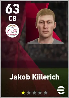 Jakob Kiilerich eFootball 2026 player card — 63 OVR CB