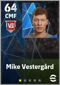 Mike Vestergard eFootball 2026 player card — 64 OVR CMF