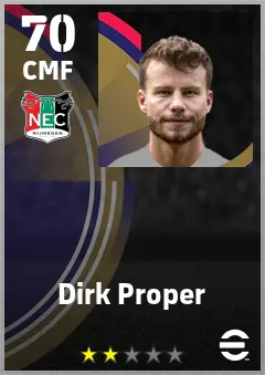 Dirk Proper eFootball 2026 player card — 70 OVR CMF